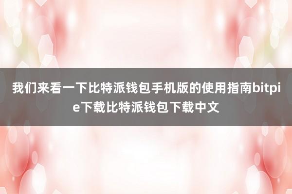 我们来看一下比特派钱包手机版的使用指南bitpie下载比特派钱包下载中文